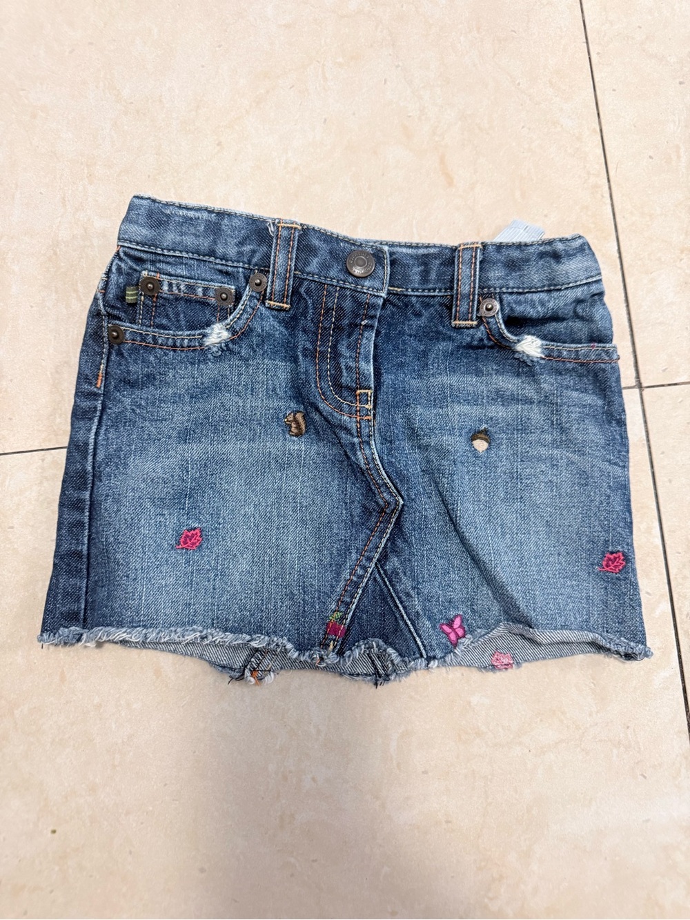 Crewcuts Blue Denim Skirt with Pink Embroidery
